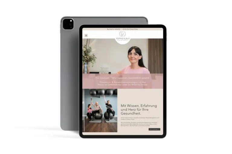 Webdesign für Physiotherapie Sophie Klaus im Eichsfeld auf Tablet-Ansicht dargestellt