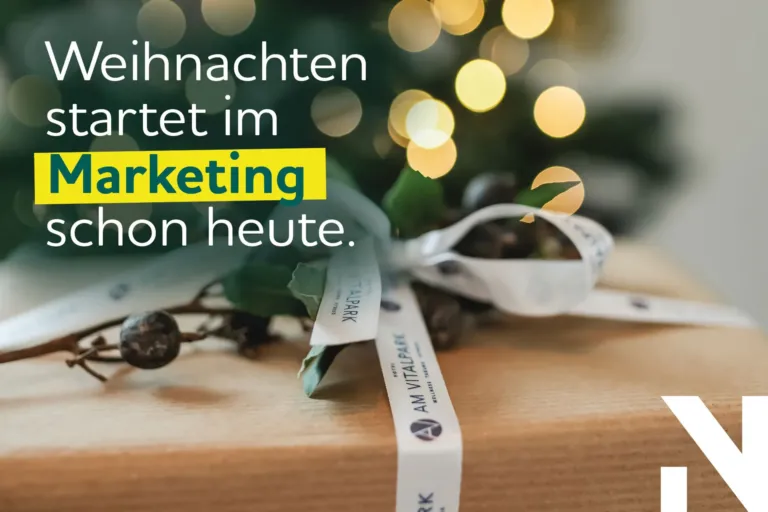 Weihnachtsgeschenk mit Hotel am Vitalpark Markenband, Kampagnenmotiv für frühzeitige Weihnachtswerbung im Marketing
